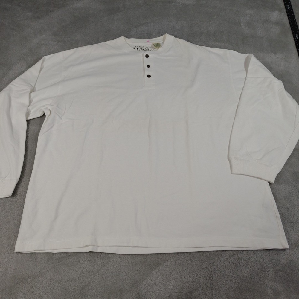 St Johns Bay Sueded Henley Shirt Men XXL Cream Long Sleeve Cotton Comfort